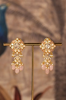 Gold Plated White Kundan Polki Dangler Earrings In Sterling Silver