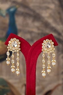 Gold Plated White Kundan Polki Dangler Earrings In Sterling Silver