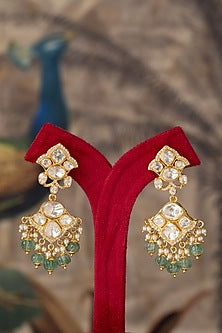 Gold Plated White Kundan Polki Dangler Earrings In Sterling Silver