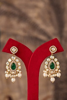Gold Plated Kundan Polki Dangler Earrings In Sterling Silver