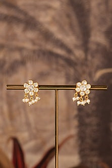 Gold Plated Kundan Polki Dangler Earrings In Sterling Silver