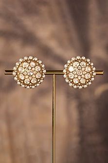 Gold Plated White Kundan Polki Stud Earrings In Sterling Silver