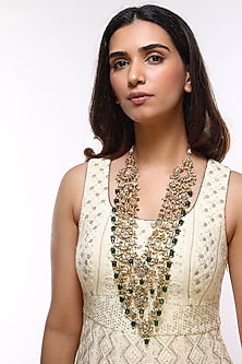Gold Finish Green Drops Layered Necklace