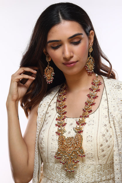 Gold Finish Kundan Polki & Pink Beaded Necklace