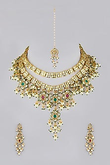Gold Finish Kundan Polki & Pearls Choker Necklace