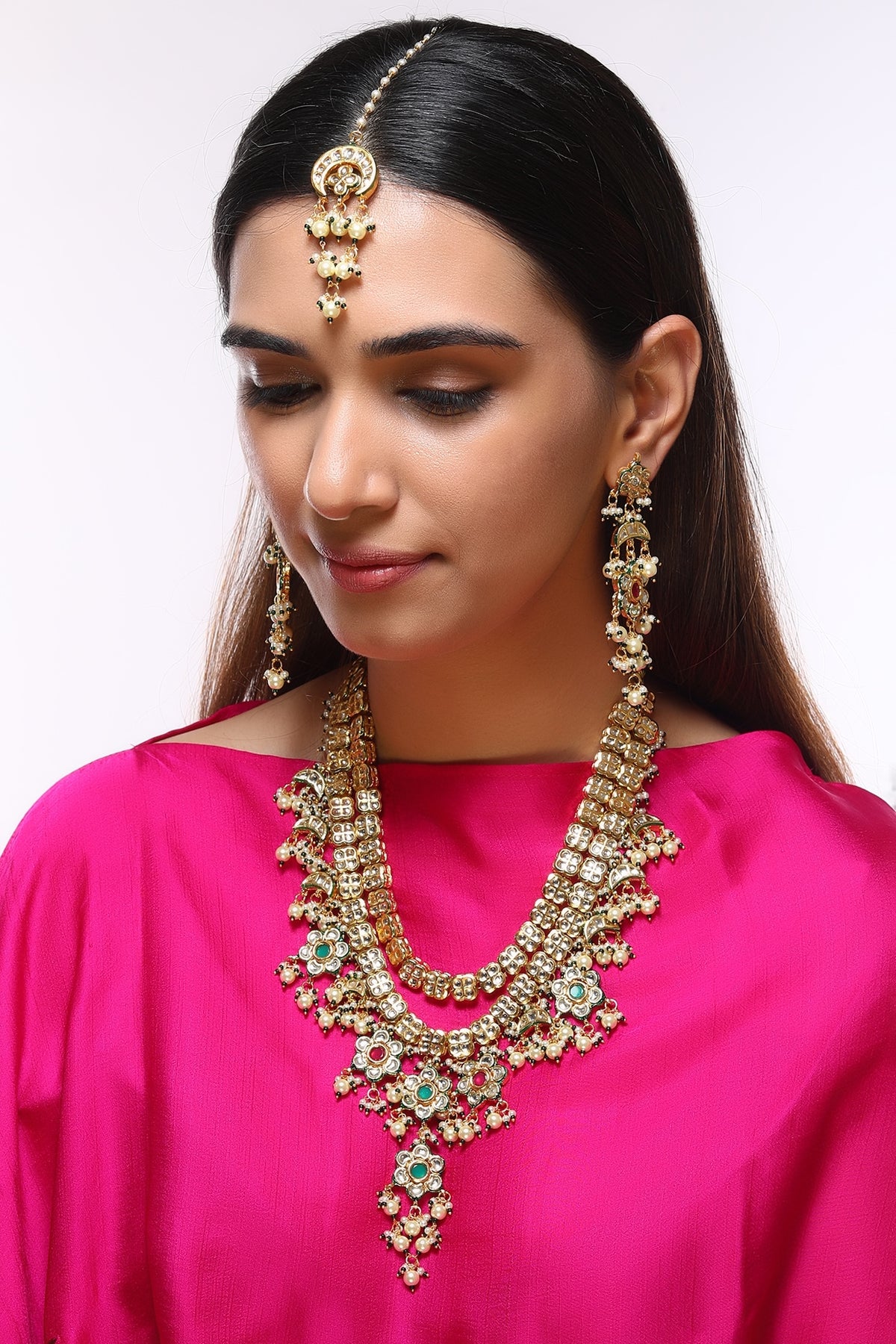 Gold Finish Kundan Polki & Pearls Choker Necklace
