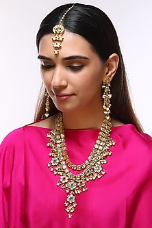 Gold Finish Kundan Polki & Pearls Choker Necklace
