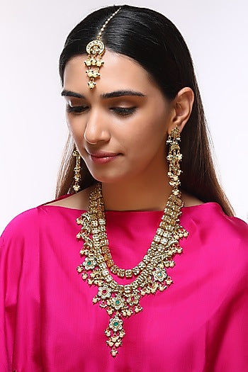 Gold Finish Kundan Polki & Pearls Choker Necklace