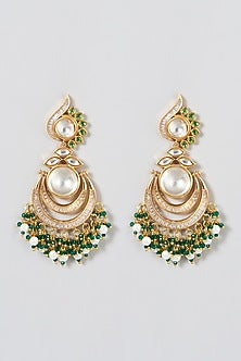 Gold Finish Kundan Polki & Pearl Chandbaali Earrings