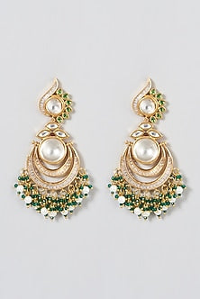Gold Finish Kundan Polki & Pearl Chandbaali Earrings