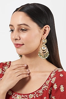 Gold Finish Kundan Polki & Pearl Chandbaali Earrings
