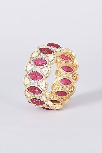 Gold Finish Kundan Polki & Zircon Bangle