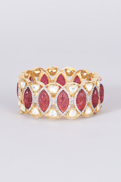 Gold Finish Kundan Polki & Zircon Bangle