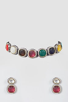 Gold Finish Multi-Colored Beaded Necklace Set