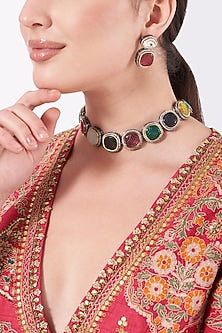 Gold Finish Multi-Colored Beaded Necklace Set