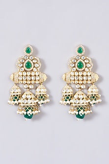 Gold Finish Kundan Polki Layered Long Necklace Set