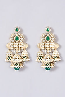 Gold Finish Kundan Polki Layered Long Necklace Set