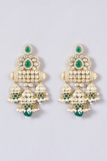 Gold Finish Kundan Polki Layered Long Necklace Set