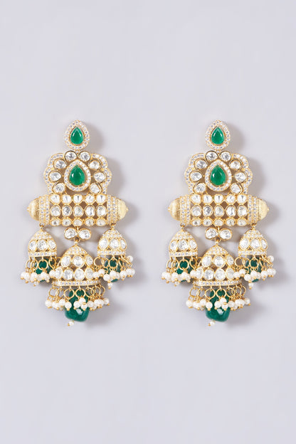 Gold Finish Kundan Polki Layered Long Necklace Set