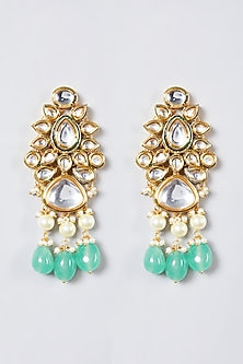 Gold Finish Kundan Polk & Sea Green Beaded Choker Necklace Set