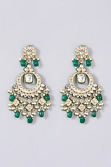 Gold Finish Kundan Polki & Dark Green Beaded Choker Necklace Set