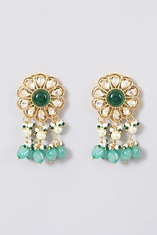 Gold Finish Kundan Polki & Synthetic Stones Necklace Set