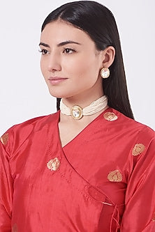 Gold Finish Kundan Polki & Pearls Choker Necklace Set