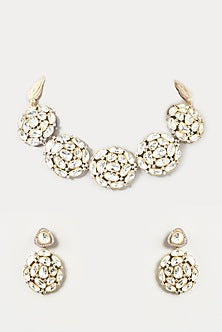 Gold Finish Kundan Polki Necklace Set