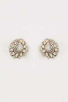 Gold Finish Kundan Polki & Synthetic Stone Stud Earrings