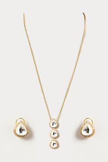 Gold Finish Kundan Polki Long Necklace Set