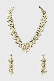 Gold Finish Kundan Polki Long Necklace Set
