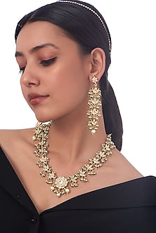 Gold Finish Kundan Polki Long Necklace Set