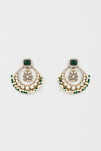 Gold Finish Kundan Polki & Pearl Chandbaali Earrings