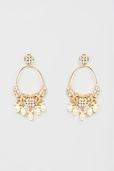 Gold Finish Kundan Polki & Pearl Dangler Earrings