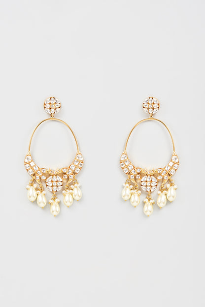 Gold Finish Kundan Polki & Pearl Dangler Earrings