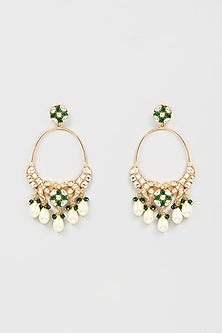 Gold Finish Kundan Polki & Pearl Dangler Earrings