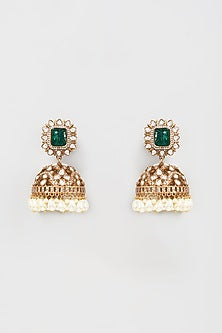 Gold Finish Kundan Polki & Pearl Dangler Earrings
