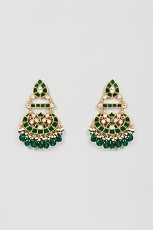 Gold Finish Kundan Polki & Synthetic Emerald Stone Dangler Earrings