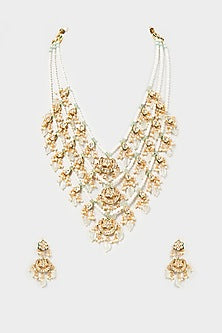 Gold Finish Kundan Polk & Pearl Long Necklace Set