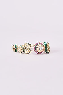Gold Finish Kundan Polki & Multi-Colored Synthetic Stone Bangles (Set of 2)