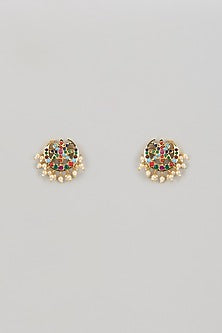 Gold Finish Kundan Polki Stud Earrings