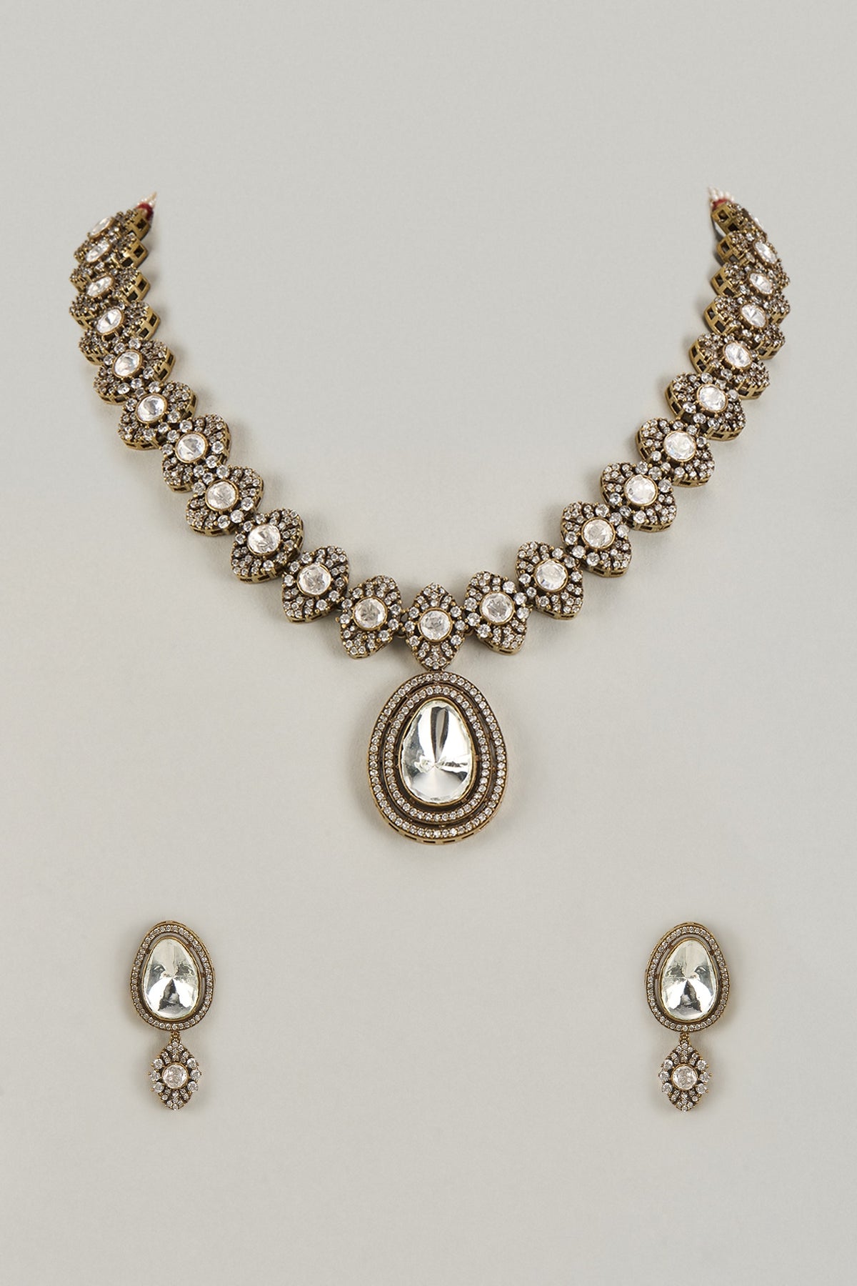 Gold Finish Kundan Polki Necklace Set