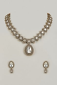 Gold Finish Kundan Polki Necklace Set