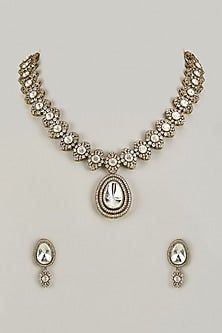Gold Finish Kundan Polki Necklace Set