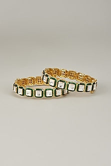 Gold Finish Kundan Polki Bangles (Set Of 2)