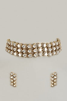 Gold Finish Kundan Polki Choker Necklace Set
