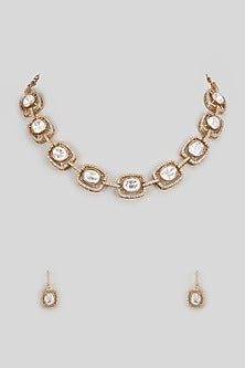 Gold Finish Kundan Polki Necklace Set