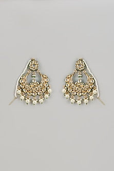 Gold Finish Kundan Polki Dangler Earrings