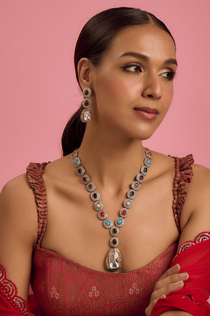 Gold Finish Kundan Polki Necklace Set