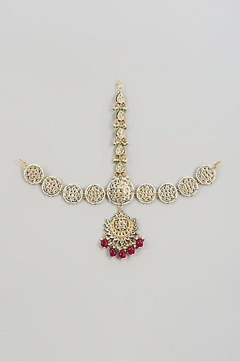 Gold Finish Kundan Polki & Ruby Synthetic Stone Mathapatti